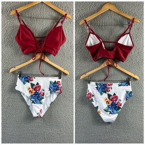 New Floral High Waisted Two Piece Tankini Swimsuit Size Small NWOT